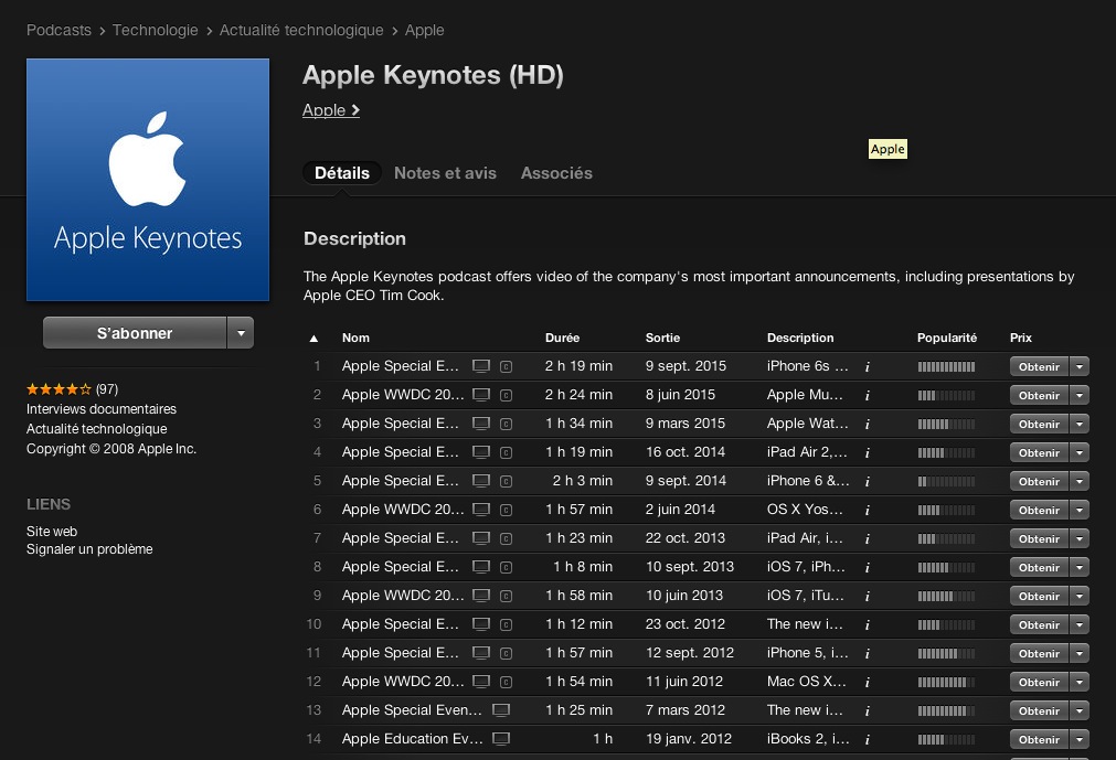 Toutes les Keynotes dans votre iTunes !