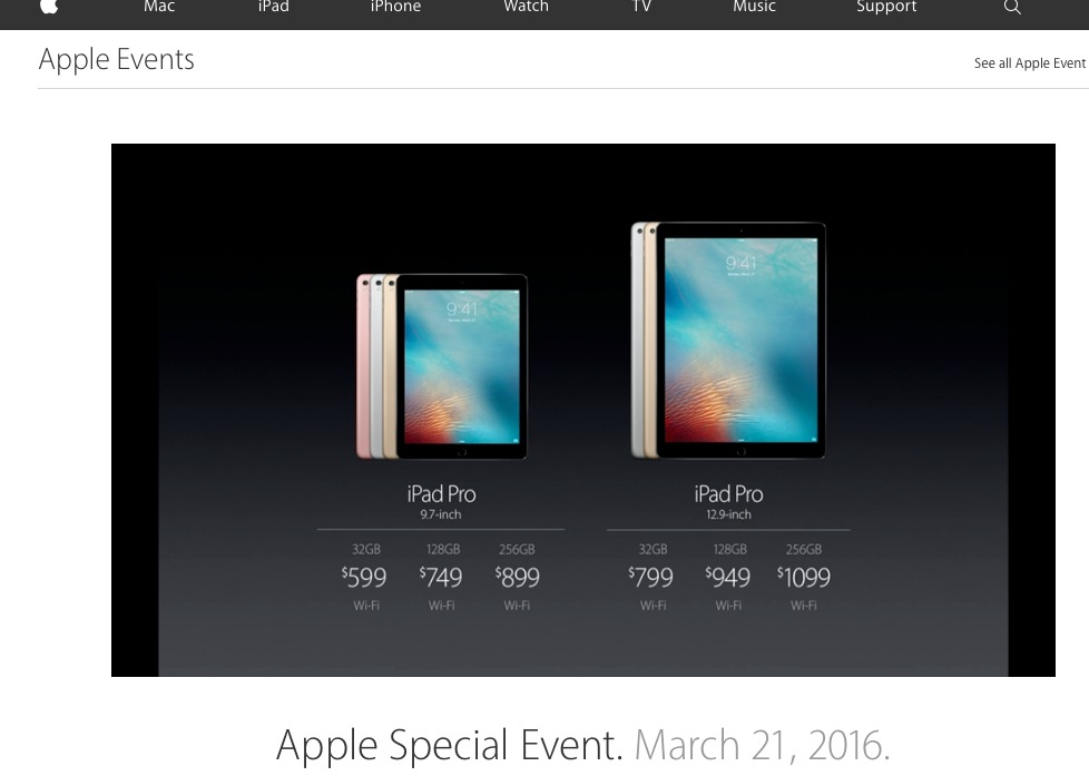 iPad Pro présenté lors du Keynote Apple du 21/3/16.